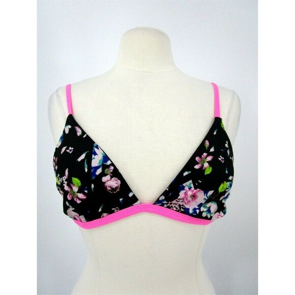 Leith Adjustable Strap Triangle Swimsuit Top Black Pink Multi Floral Medium M - Picture 2 of 12